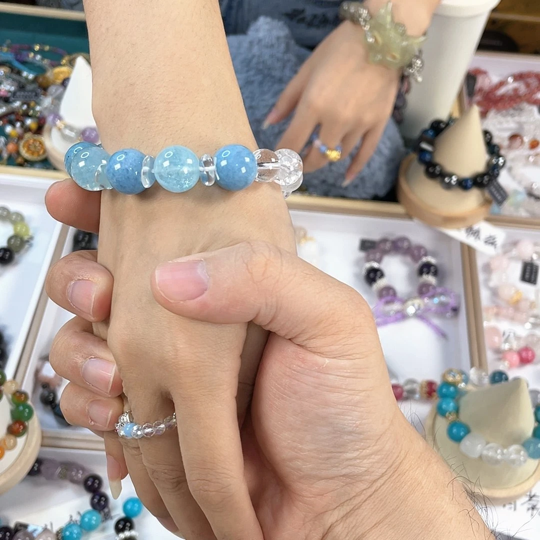 水晶手链银S925镀金镶嵌