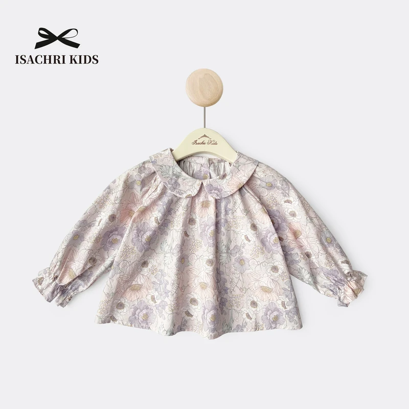 晶晶家【现发】紫罗兰春款上新女碎花娃娃衫纯棉长袖宝宝衬衫IS367