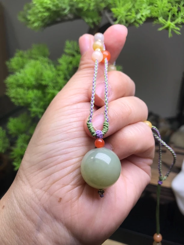 新疆和田玉且末高青白飘青花18mm锁骨链吊坠女新款