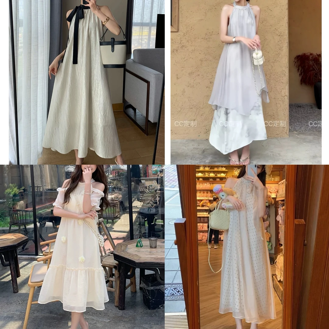 K01~K100/十三行春夏气质氛围感连衣裙减龄显瘦吊带挂脖裙新款裙