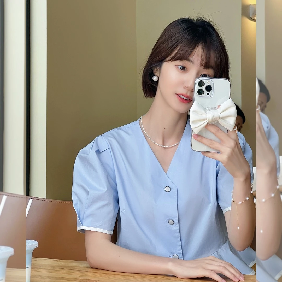 「新品」【复古和弦】小鱼尾摆短袖衬衫FS204S113-zy