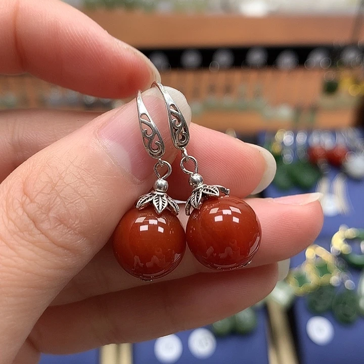 玛瑙/玉髓银S925镶嵌耳环12左右