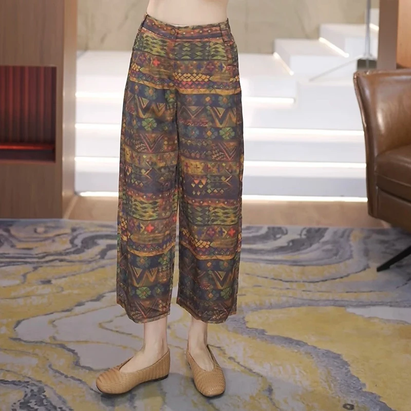 2025夏季新款休闲宽松小众个性气质清凉波西米亚老钱风冰凉九分裤