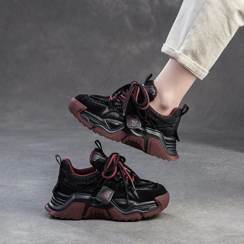 轻奢手工做旧老爹鞋小众风拼色爆款水钻休闲时尚复古女鞋