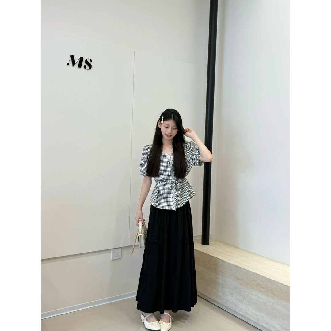 韩系蕾丝花边短袖衬衫带泡泡袖时尚减龄显瘦衬衣2025夏新款