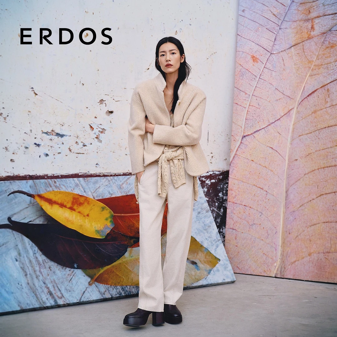 【刘雯同款】ERDOS 泰迪羊绒提花女上衣25年秋冬新品新中式外套