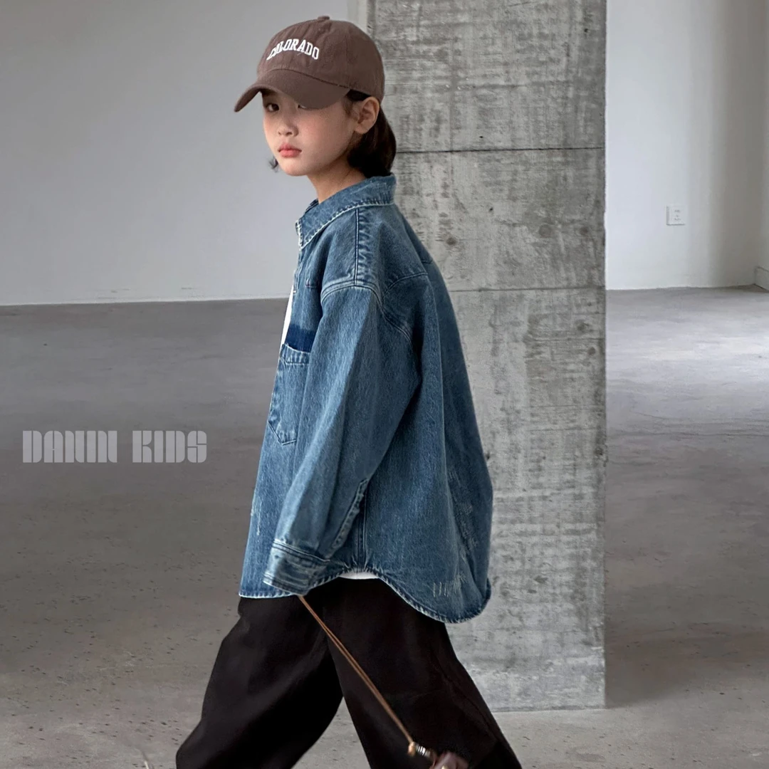 嗒囜【港风小明星】Chao柔赛络纺牛仔复古儿童秋季慵懒宽松牛仔外套