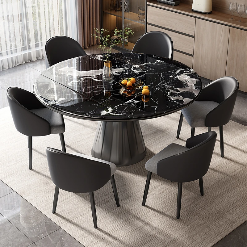 2026新款大理石餐桌家用可伸缩意式极简高端方圆两用吃饭桌椅组合