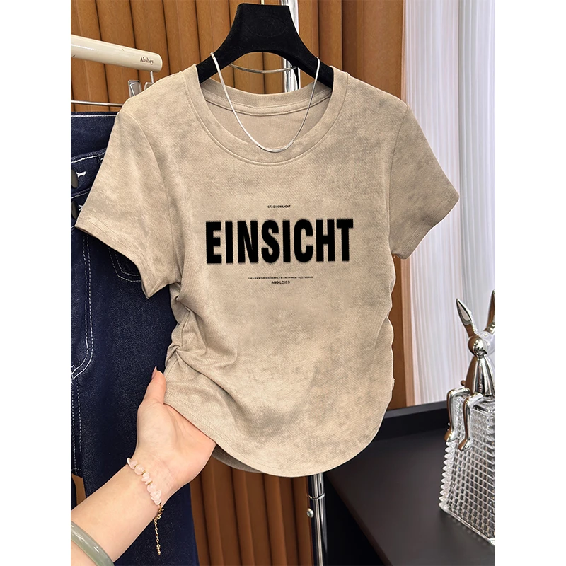 新款夏季不规则扎染正肩短袖t恤女计感小众修身短款体恤爆款上衣