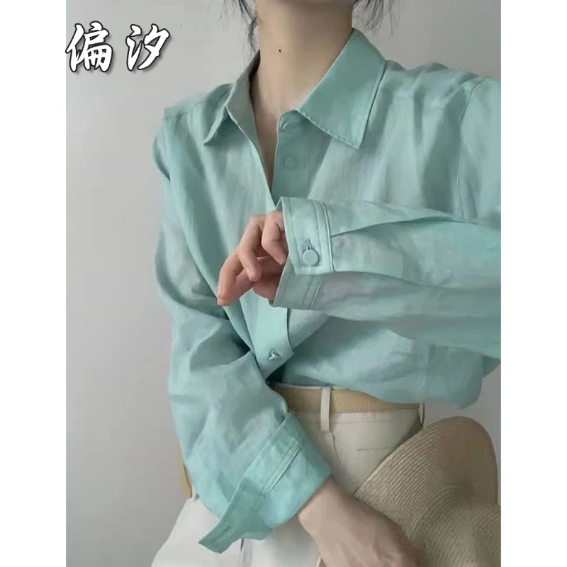 2025秋装薄荷曼波风穿搭时尚洋气薄荷绿舒适衬衫宽松显瘦长袖上衣