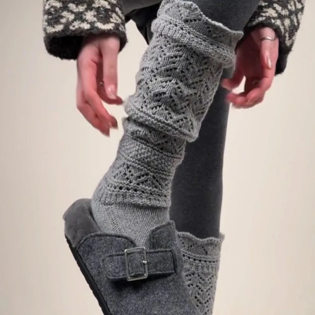 新款女士针织堆堆袜日系复古风镂空小腿袜上腿超级显瘦3321