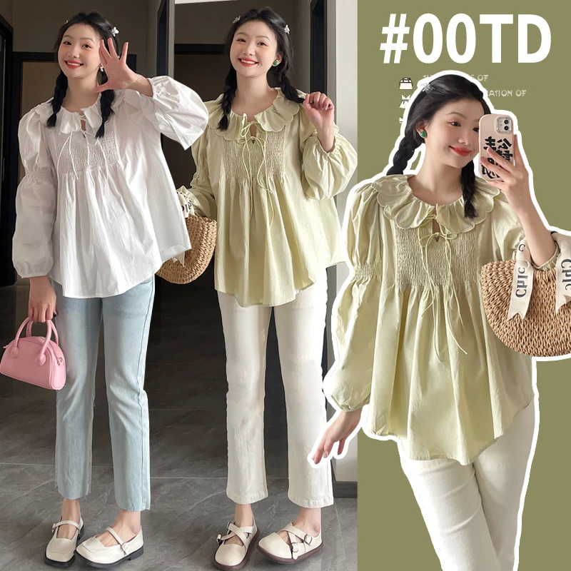 大码孕妇装网红孕妇衬衣时尚孕妇上衣孕妇春装孕妇衬衫娃娃领女装