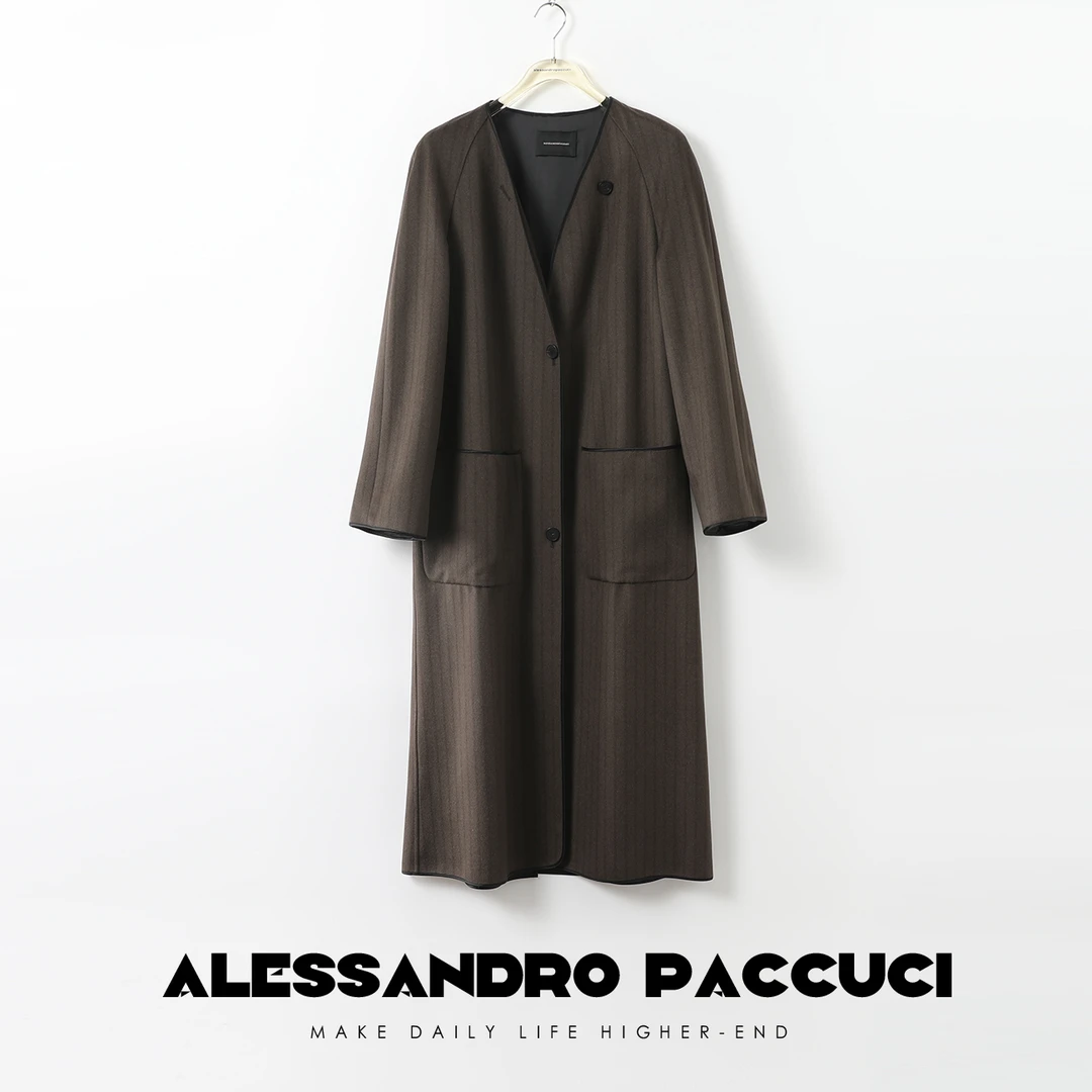 AP洛哥25780X黑标/美利奴羊毛+羊绒 竖条纹极简风时尚休闲大衣