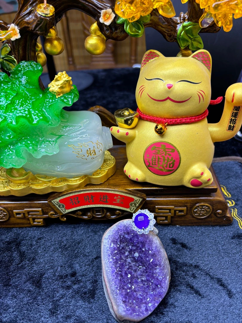 【双十二大促商家】时尚百搭紫翡翠蛋面太阳花戒指