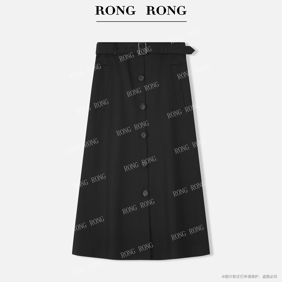 溶溶【赴夜晚空】RONGRONG 羊毛混纺腰带收腰优雅半身裙MZ-ZQ060