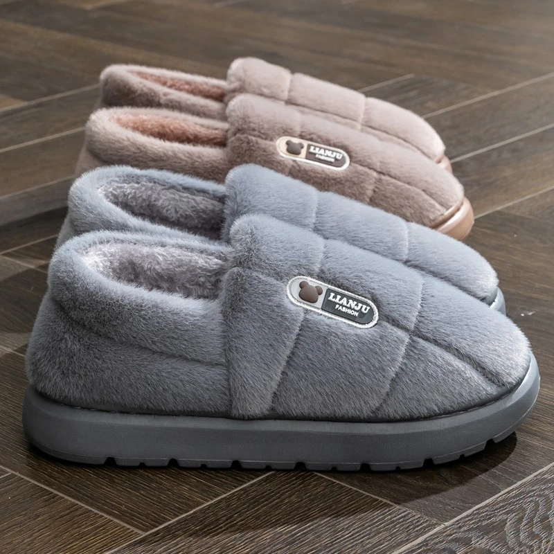 男士大码棉拖鞋冬季室内居家居厚底防滑外穿保暖包跟棉鞋男款冬天