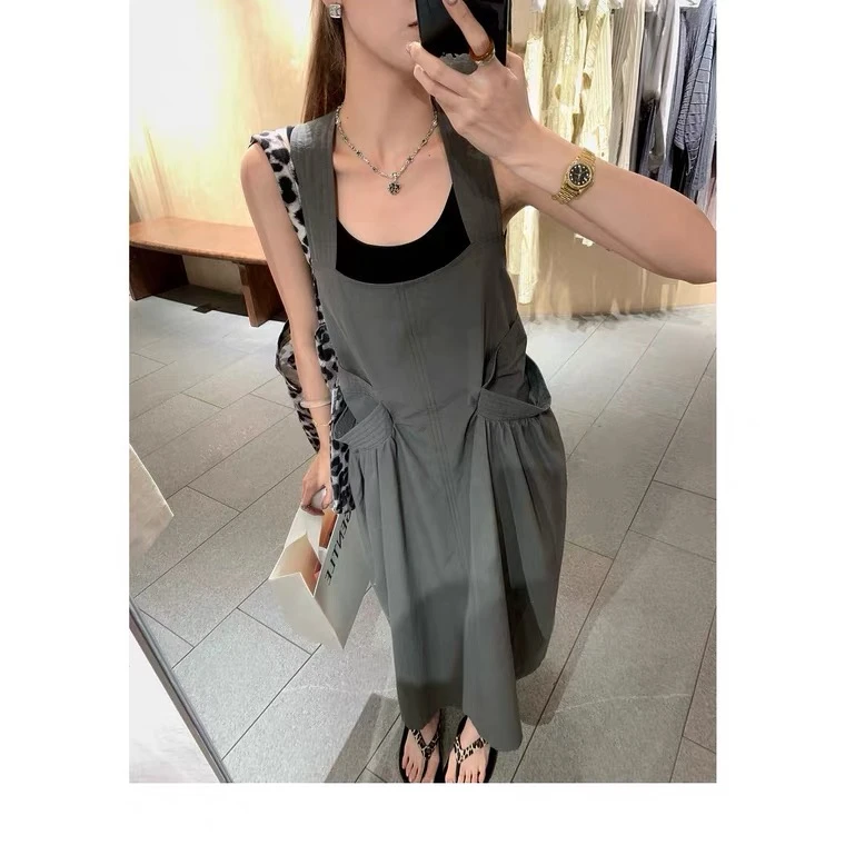 Coriander香菜 韩系薄款大口袋露背工装裙工字背心两件套682191