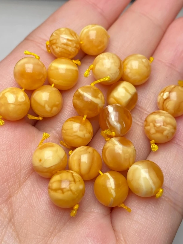 天然蜜蜡俄料蜜糖妖花圆珠DIY配饰一对微瑕放漏多样性随机发货