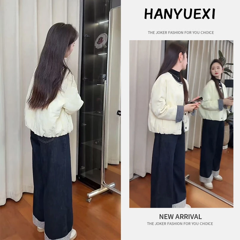 韩系氛围感穿搭2025新款秋冬气质显瘦短款外套气质牛仔裤两件套潮