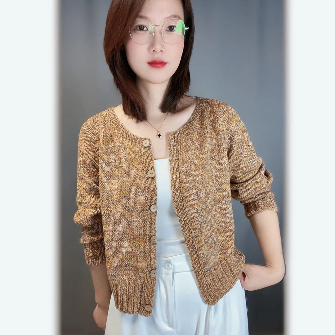 梵克同款线。设得兰羊毛➕棉 时尚花色 下往上保暖型小开衫