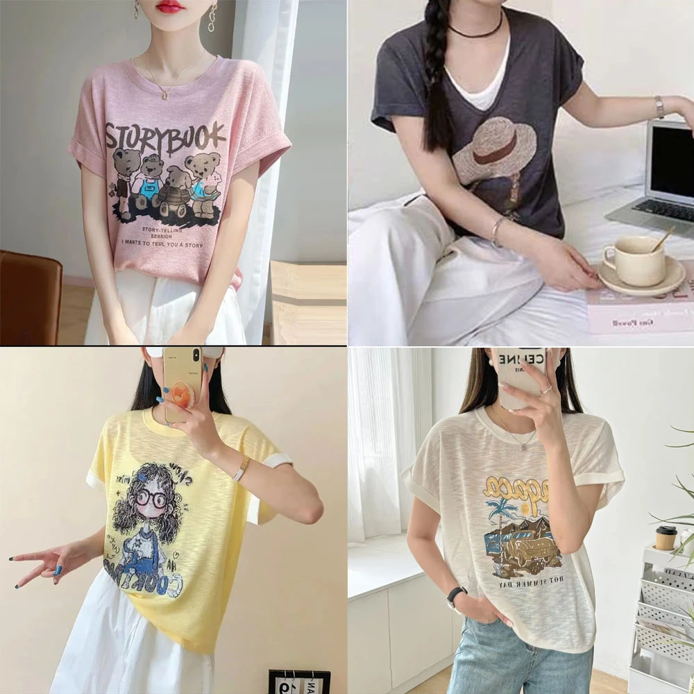 （101-199）凉感透气14针轻薄T恤25年夏提印花爆款针织短袖ZJM2569