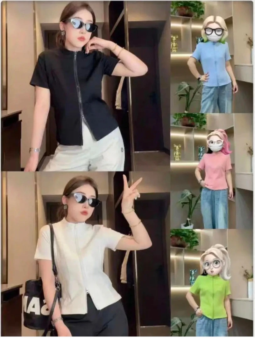 新然家2025夏季新款大码时尚洋气显瘦自带收腰双拉链头开衫816