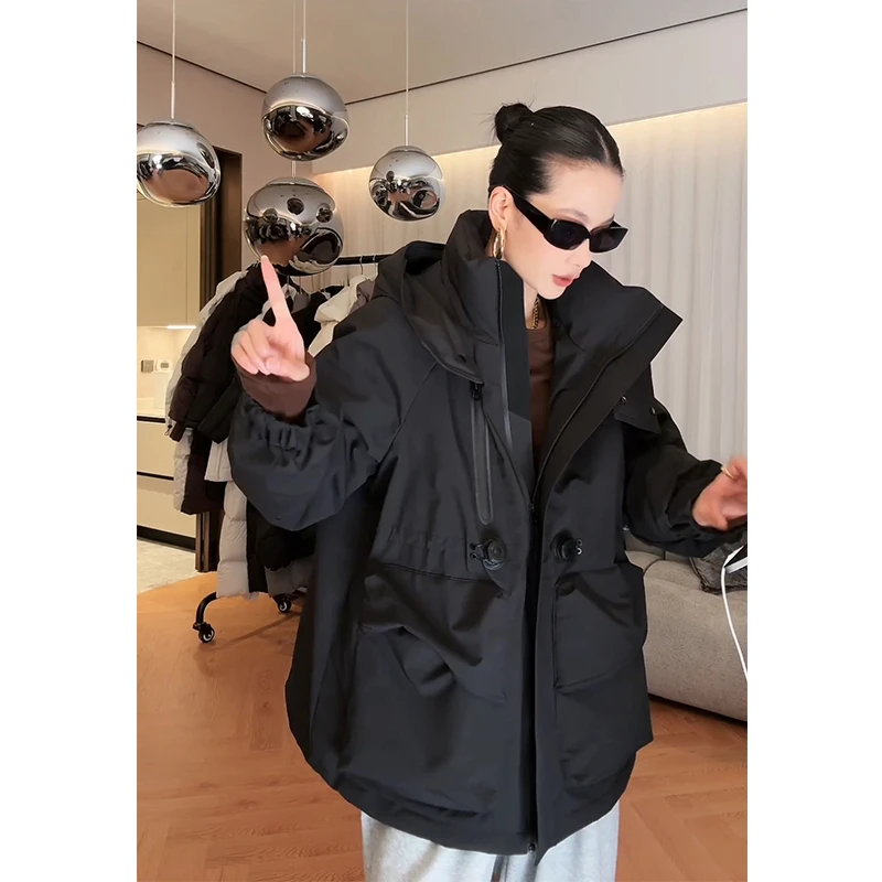 【雪峰传说】秋冬户外羽绒中长款加厚收腰大口袋连帽中长款外套