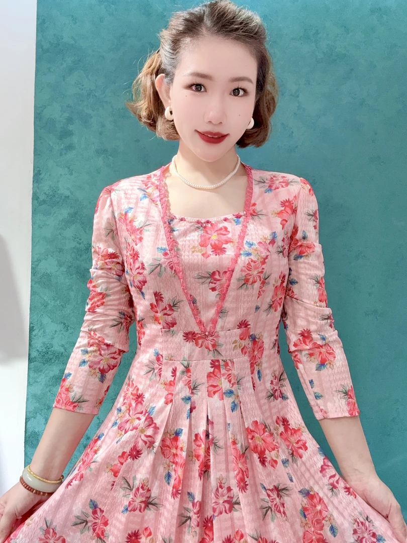 2533#时尚宽松收腰显瘦连衣裙妈妈装百搭