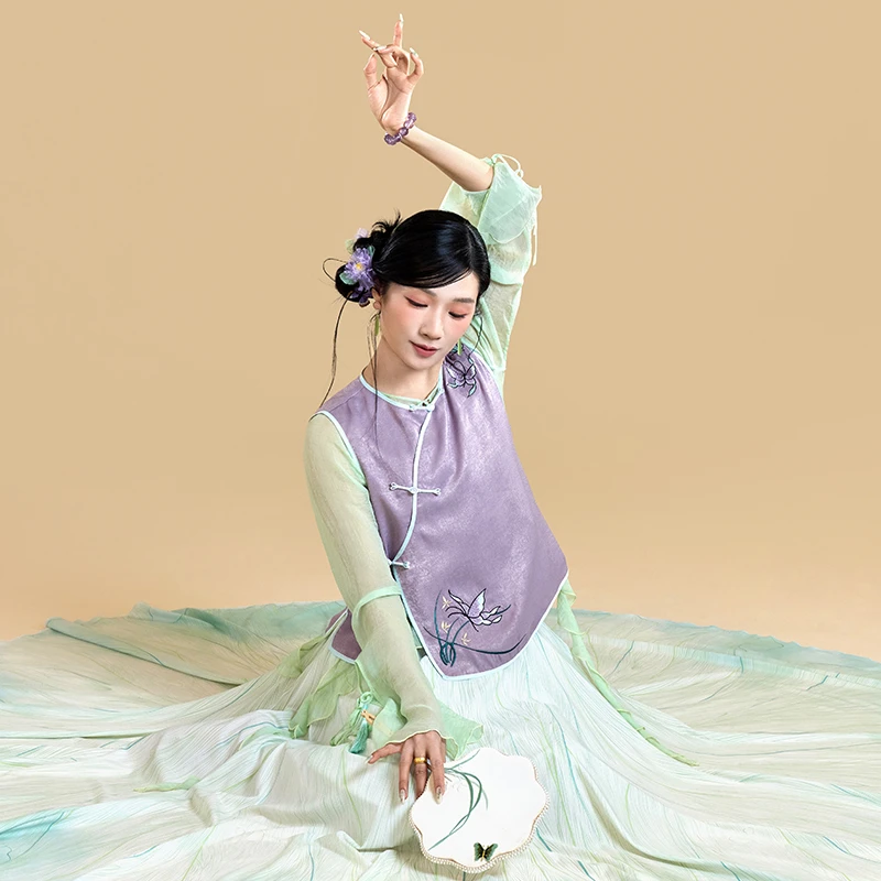诗意花朵古风舞蹈服乘蝶游心新中式马甲古典舞上衣仙气风练功服