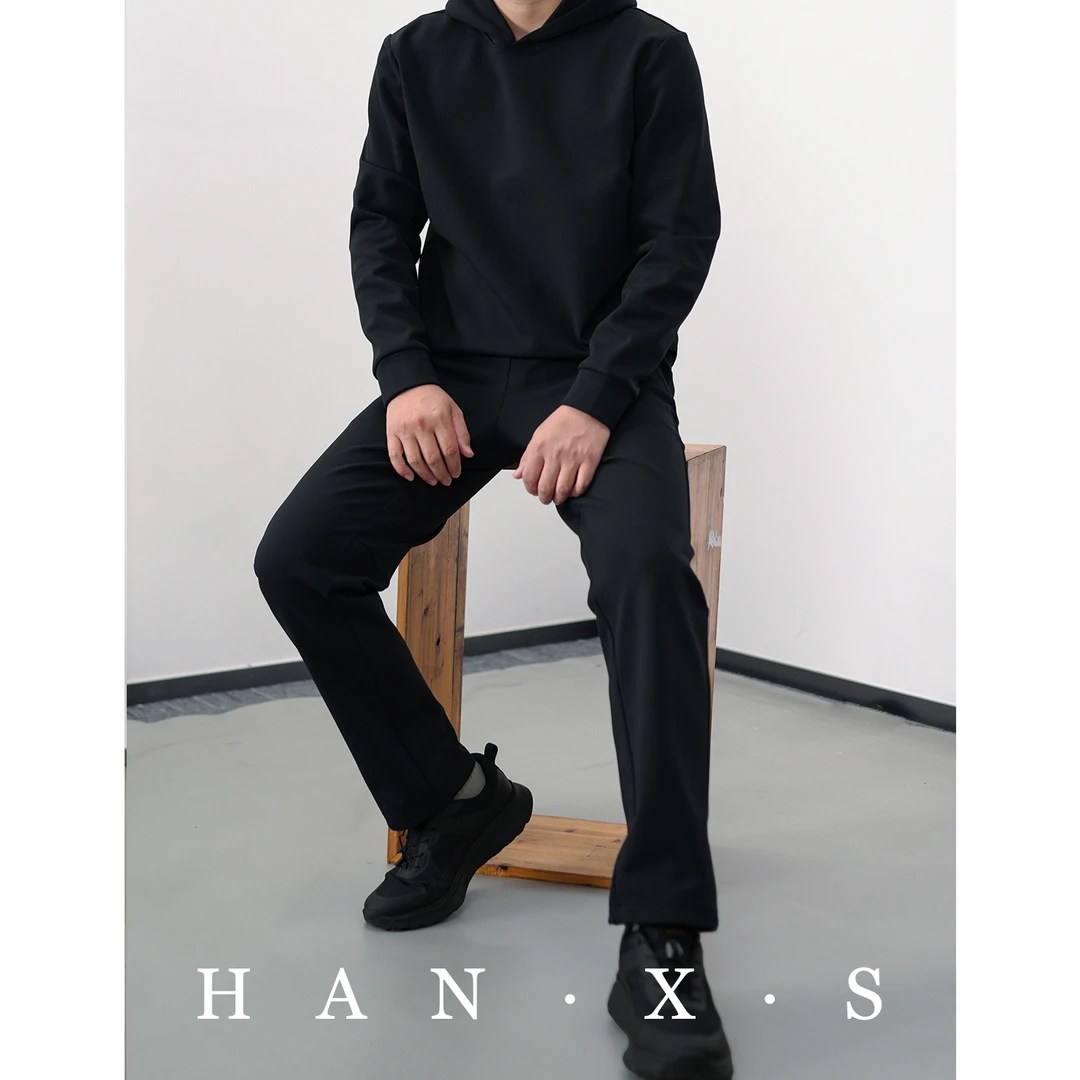 HAN·XS秋冬加绒卫裤男士新款高级加厚综训运动针织休闲裤降温直筒