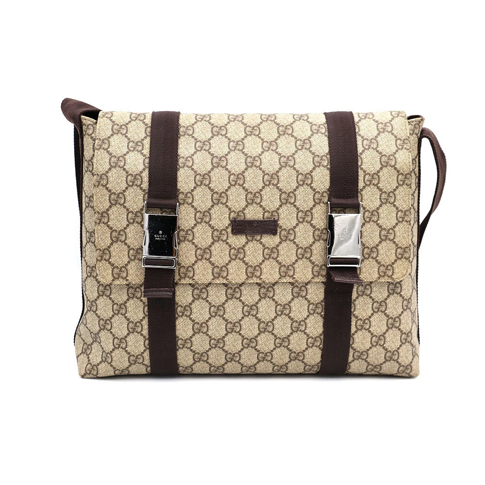 95新 GUCCI/古驰 97新闲置经典棕老花双扣单肩邮差包32*25/70725