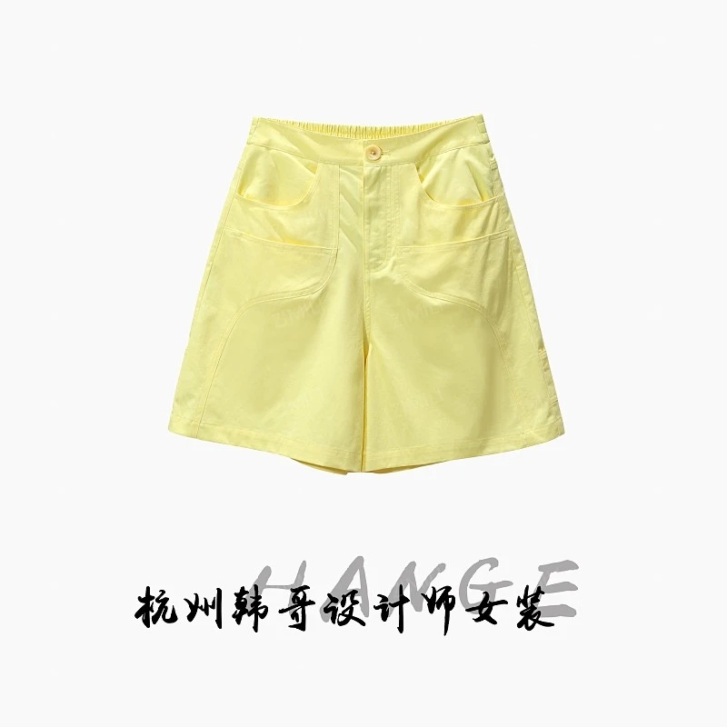 【韩哥女装】2025夏季欧版设计茉莉黄全棉A字休闲短裤9676-H2
