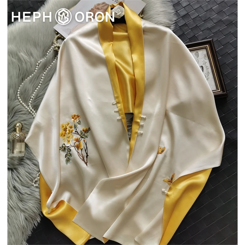 HEPHSORON苏绣丝巾礼盒送妈妈绿色刺绣百搭高级感桑蚕丝真丝围巾