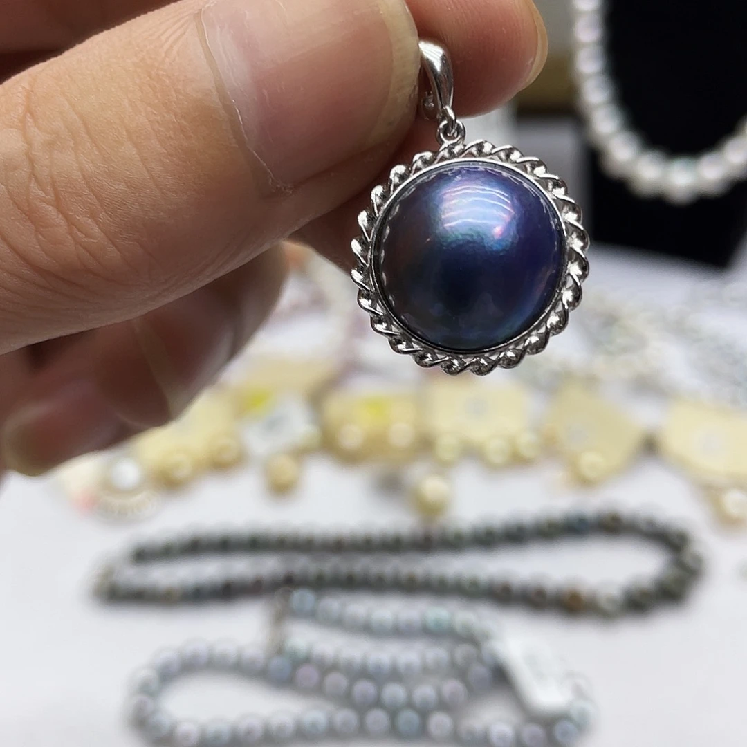 银S925镶嵌拼合珍珠（马贝珠）颈饰