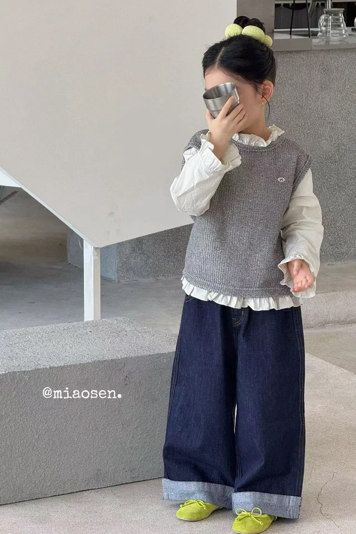 女童韩版洋气毛衣马甲三件套2025秋装时髦儿童棉布花边衬衫套装