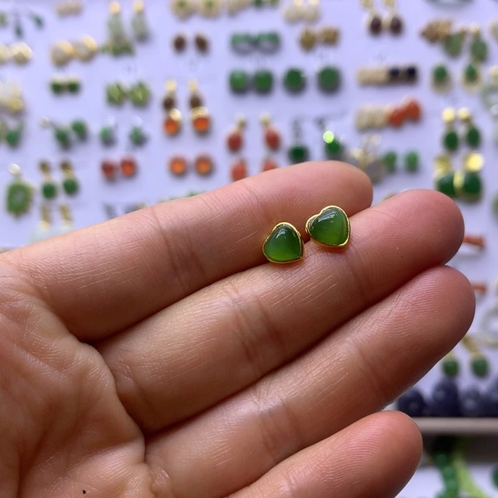 和田玉银S925镶嵌耳饰