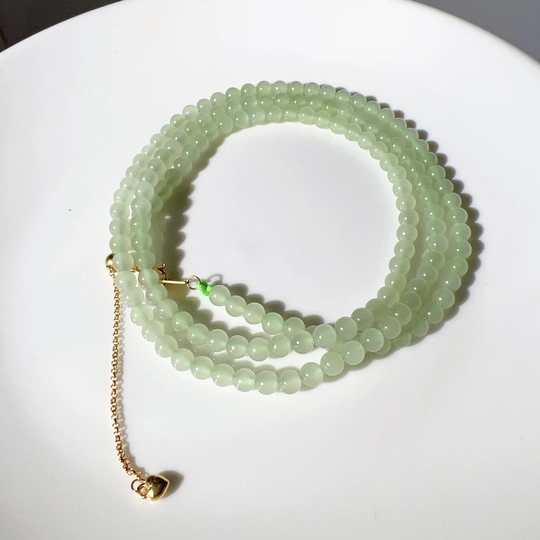 S925银4mm天然和田玉项链56+5cm