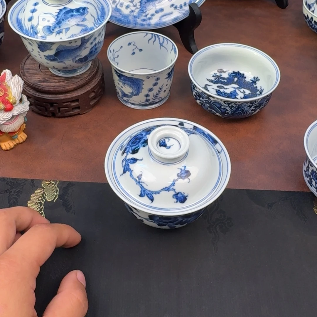 巽***人摆件盖碗花卉福利