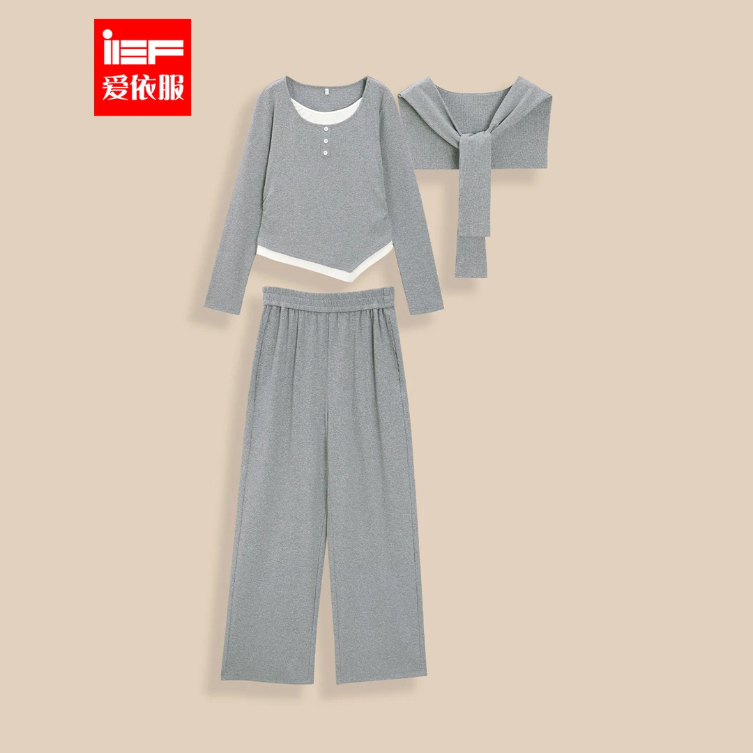 IEF/爱依服时尚套装2025春季新款韩版时尚休闲运动慵懒风上下套裤