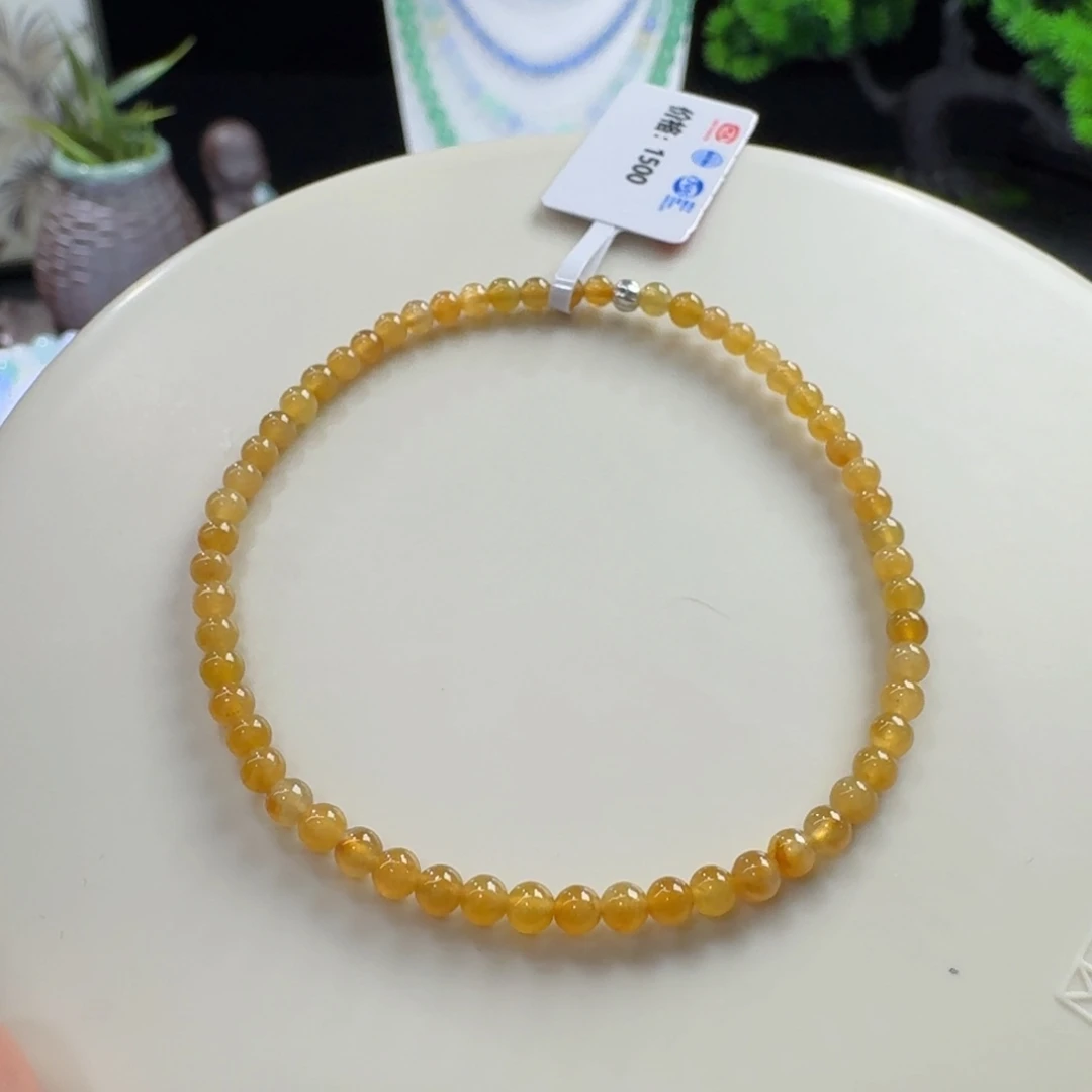 翡翠未镶嵌手链冰胶秋香黄小米珠3.2mm