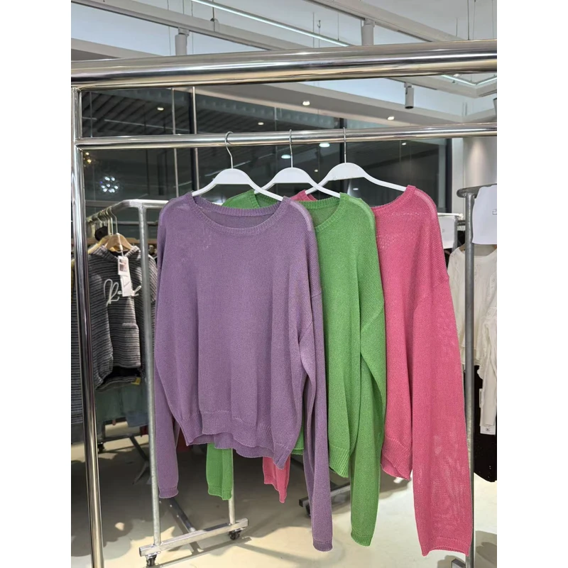 Q1010长袖宽松遮肉镂空圆领针织慵懒防晒罩衫百搭上衣