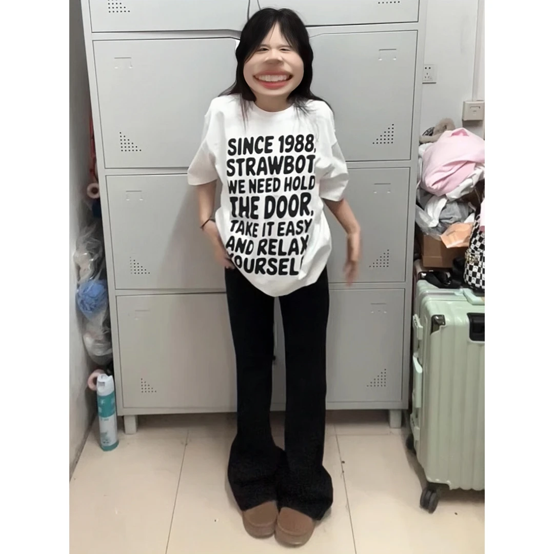 新款新款美式复古潮牌纯棉印花圆领短袖休闲百搭宽松慵懒风上衣