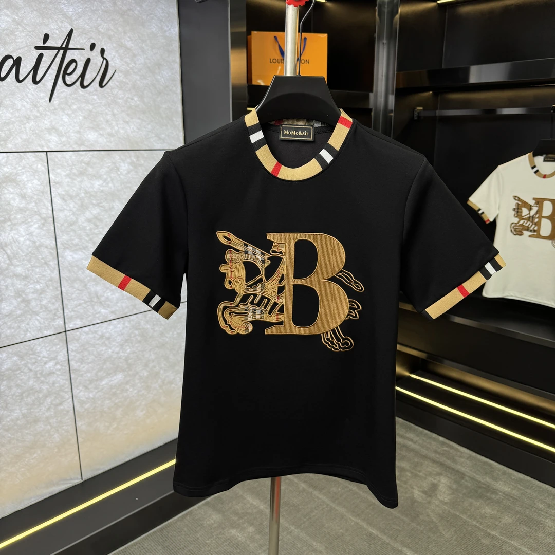 夏季男士重磅刺绣圆领短袖修身T恤休闲半袖时尚百搭潮牌短袖9170