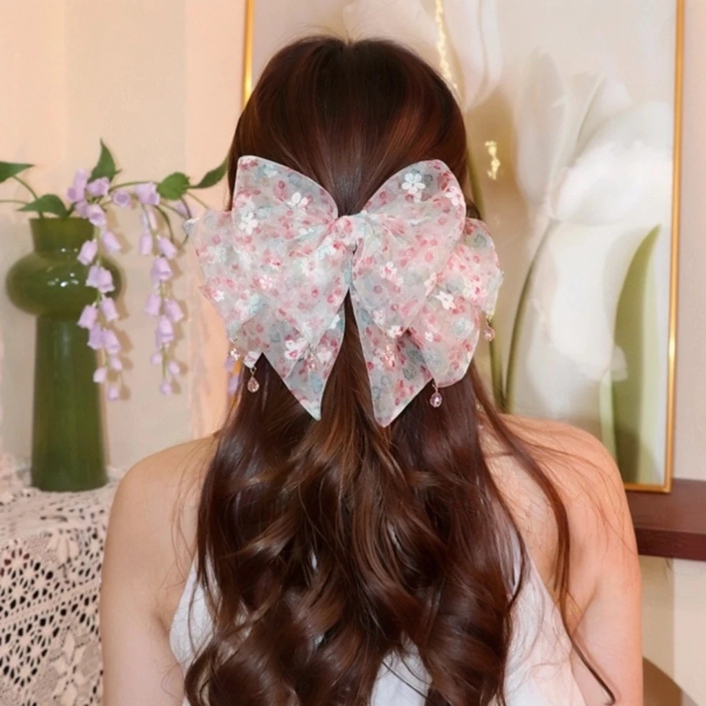田园风碎花蝴蝶结马尾夹女2025新款高级感抓夹半扎发百搭时尚发饰
