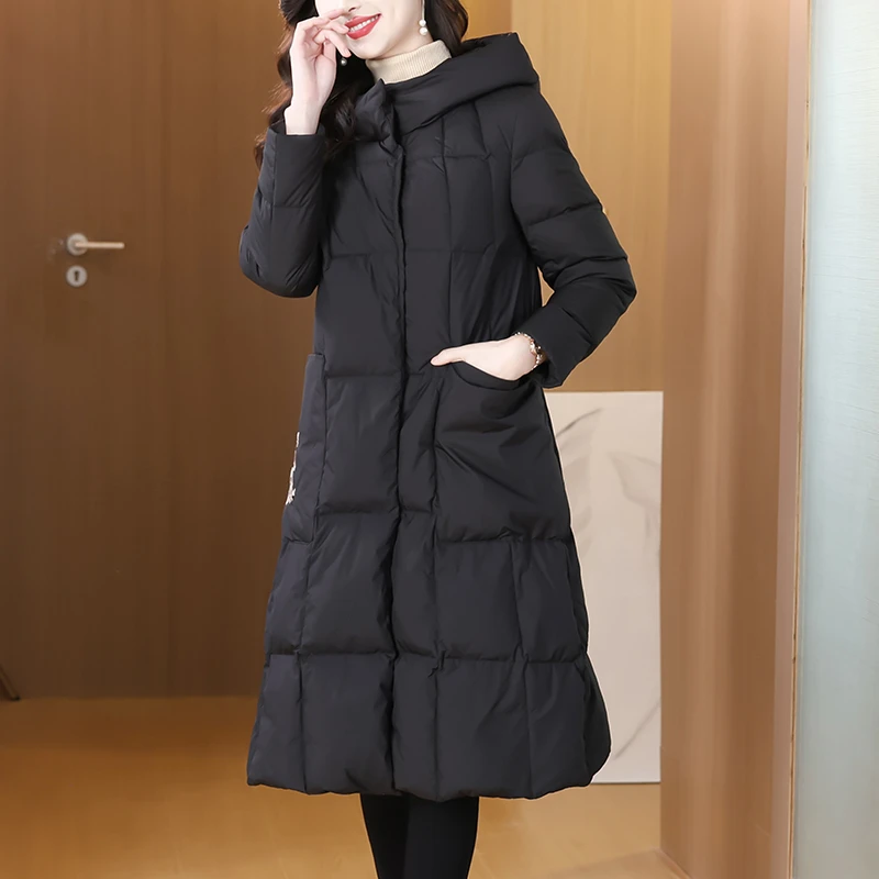 轻薄棉服棉衣女冬季2025新款气质连帽中长款显瘦加厚外套时尚保暖