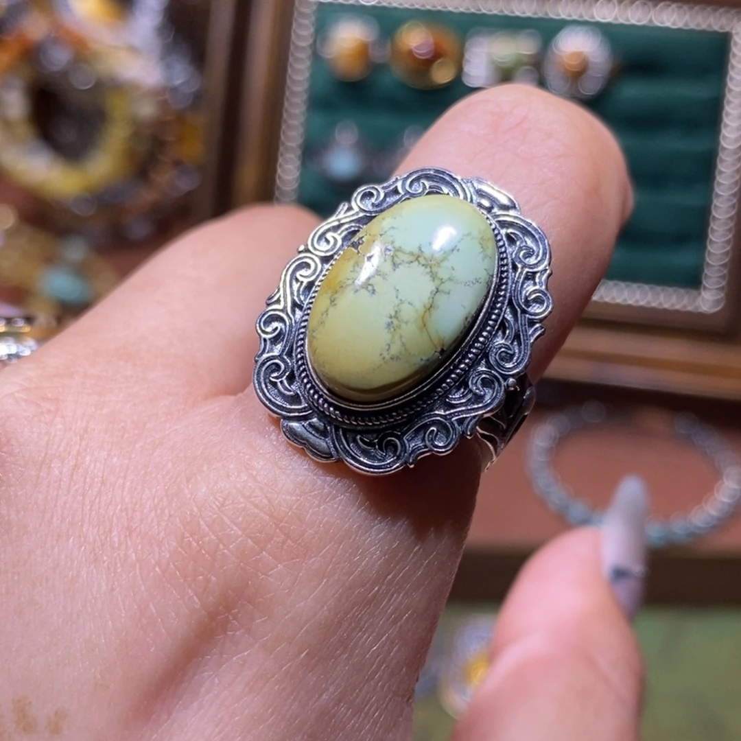 绿松石银S925镶嵌戒指