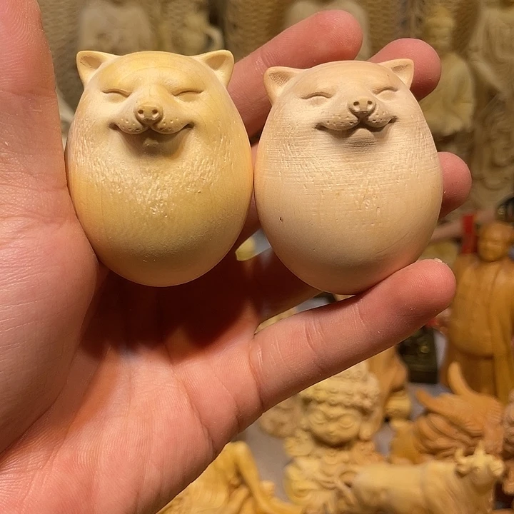 黄杨木小瑕疵狗蛋一对