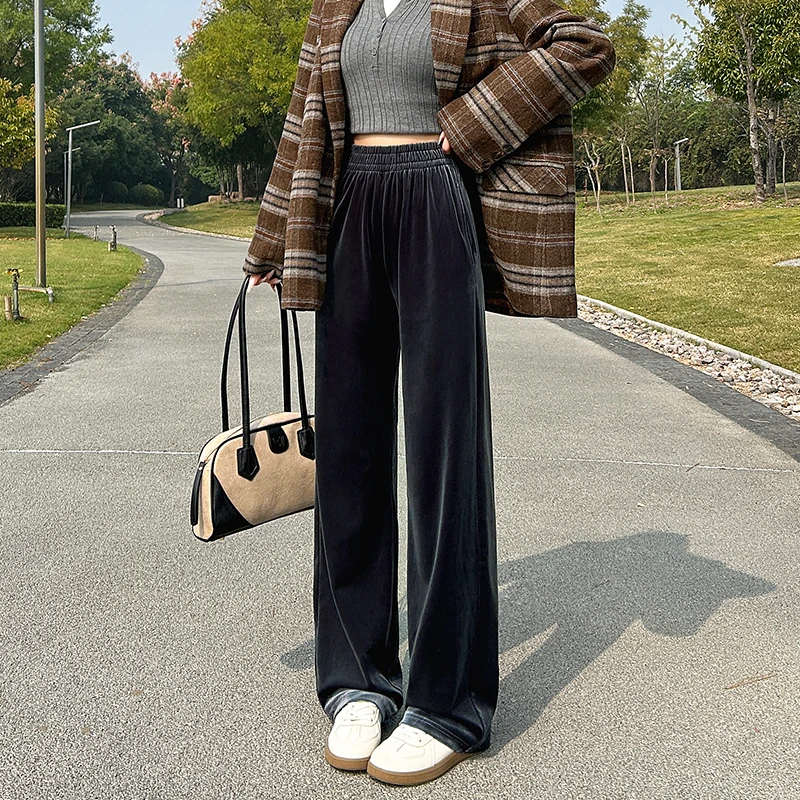 早秋高腰垂坠感阔腿裤糯米裤秋冬金丝绒2025休闲阔腿女小个子
