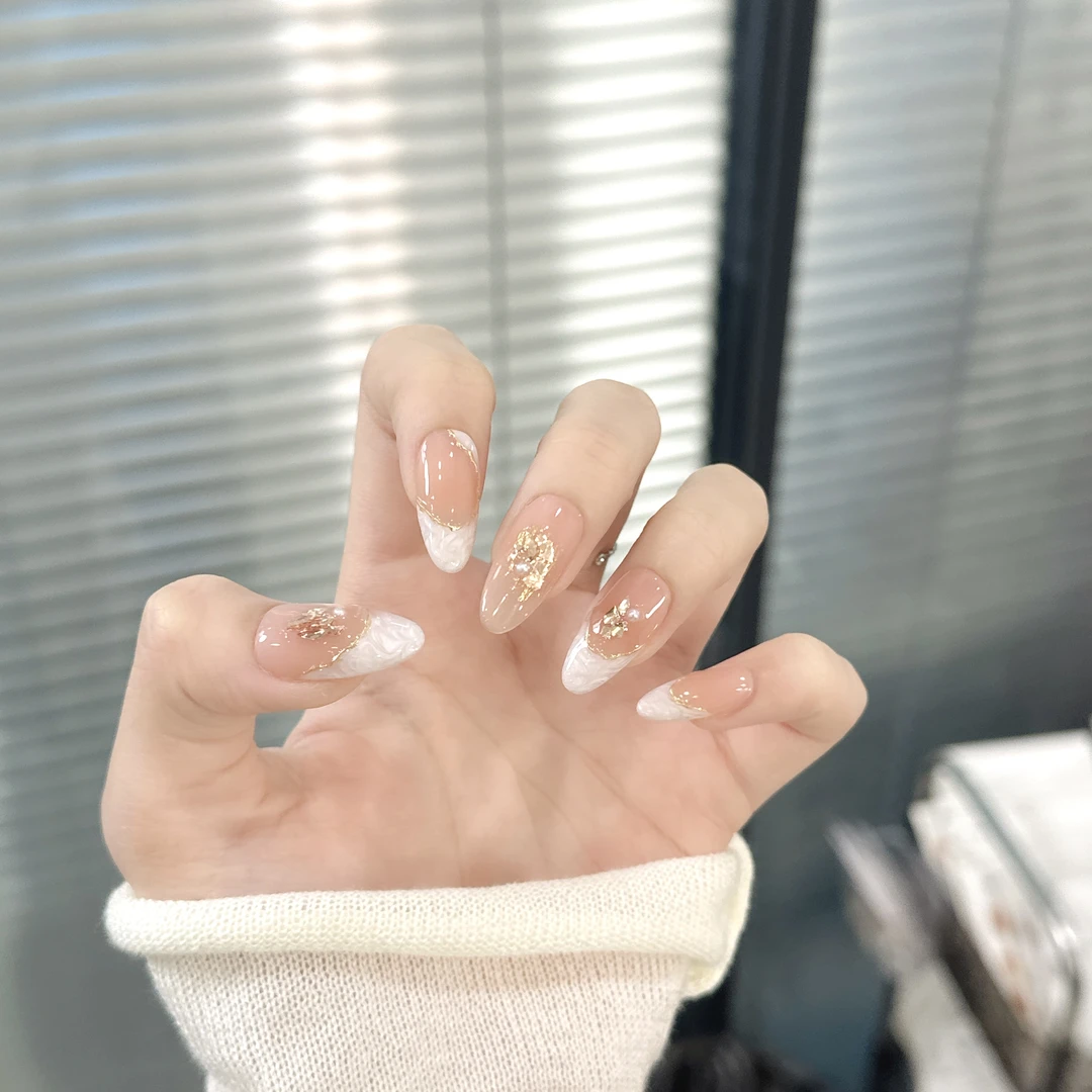 【纸醉金迷】珊瑚纪显白气质温柔法式亮片猫眼纯手工穿戴甲