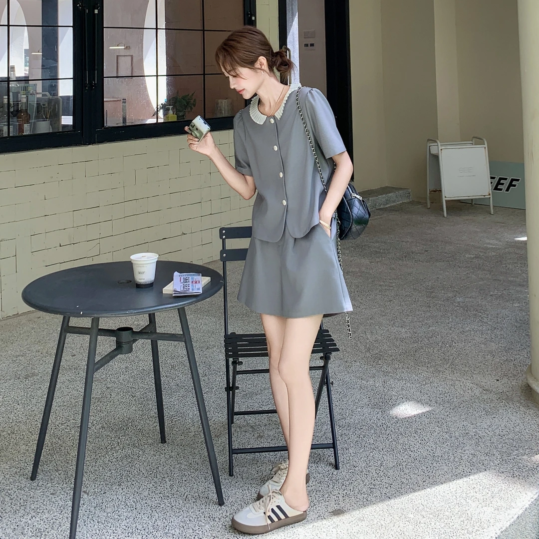 法式小香风娃娃领衬衫休闲短裤两件套女夏季洋气减龄小个子套装